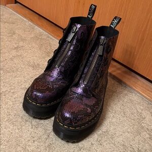 Dr. Martens Sinclair Black and Multicolor Snake Print Platforms
